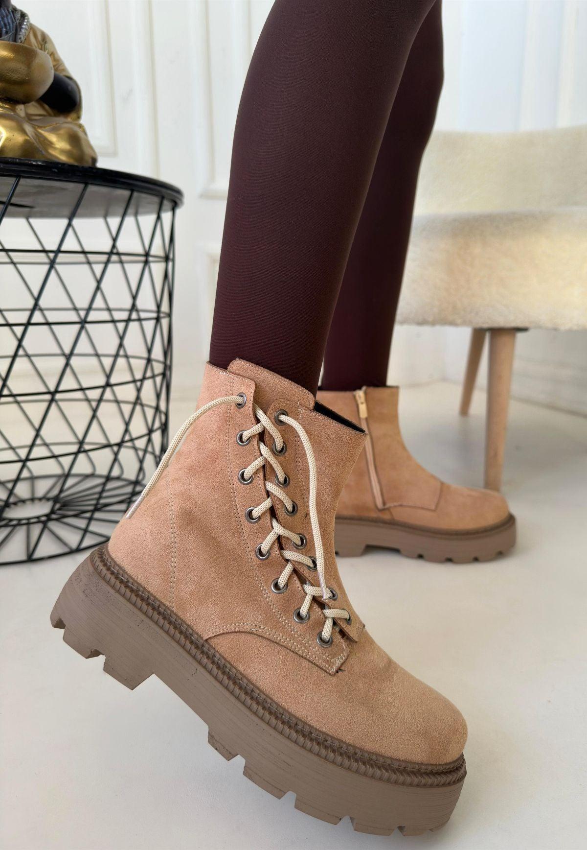 Women's Nude Suede Lace-Up Boots - STREETMODE™