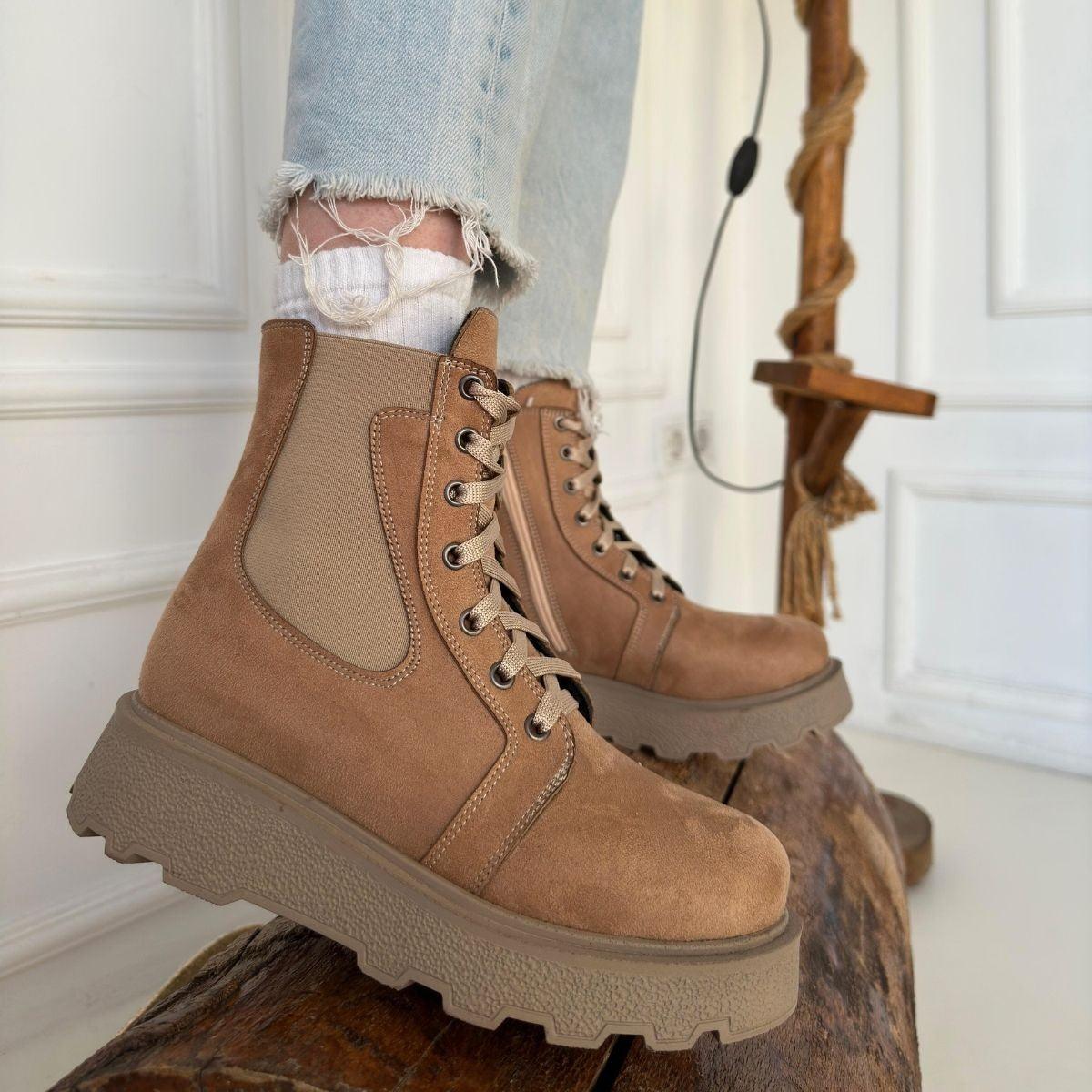 Women's Nude Suede Lace-Up Boots - STREETMODE™