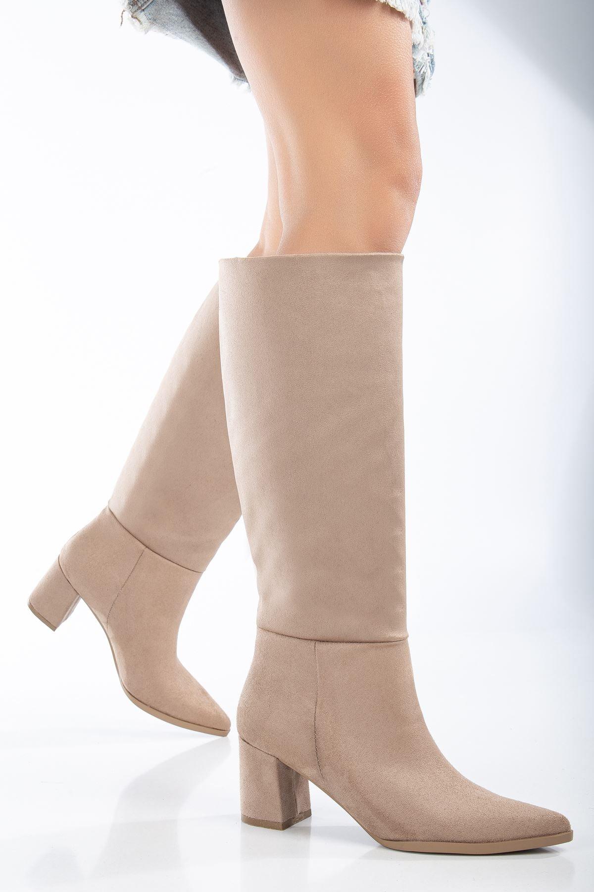 Women's Nude Suede Pointed Toe Pull-On Boots - STREETMODE™