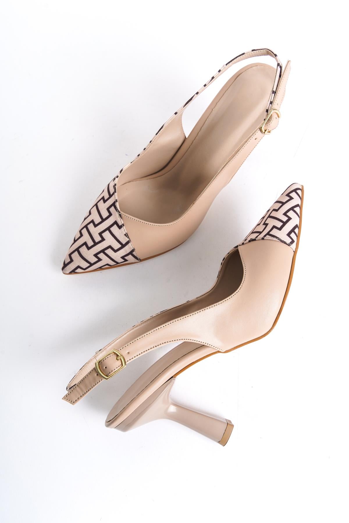 Women's Nut Skin Fabric Detailed Heeled Shoes (8) cm heel - STREETMODE™