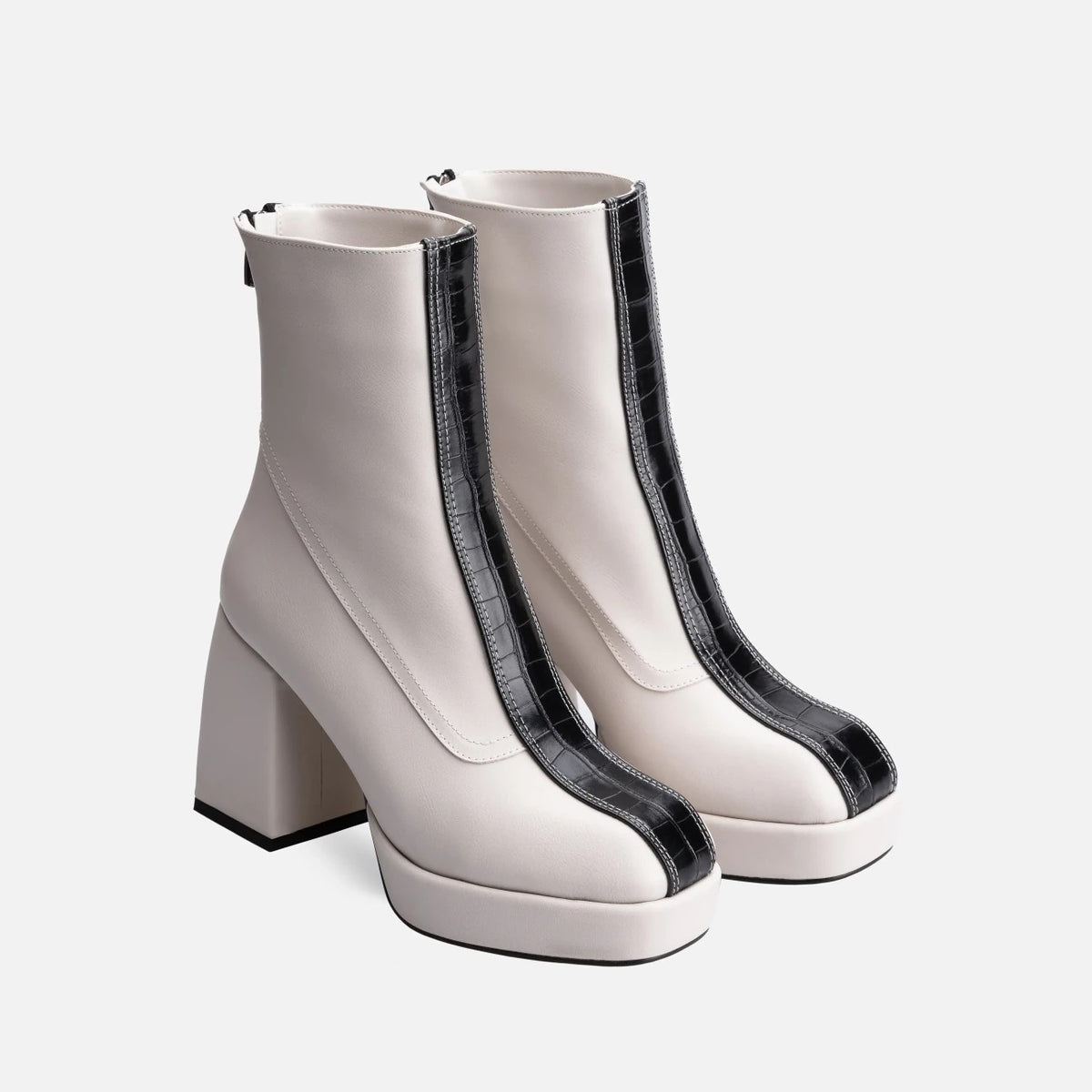 Women's Off White Leather Heeled Boots - STREETMODE™