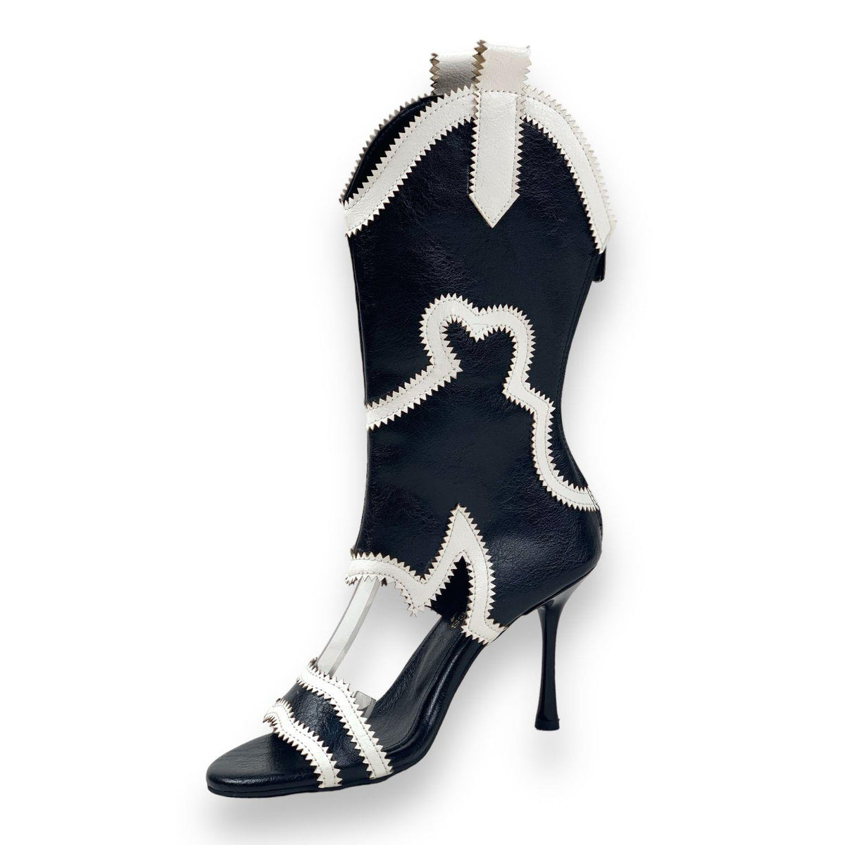 Women's Okla Black Thin Heel Summer Cowboy Boots Shoes 10 cm - STREETMODE™