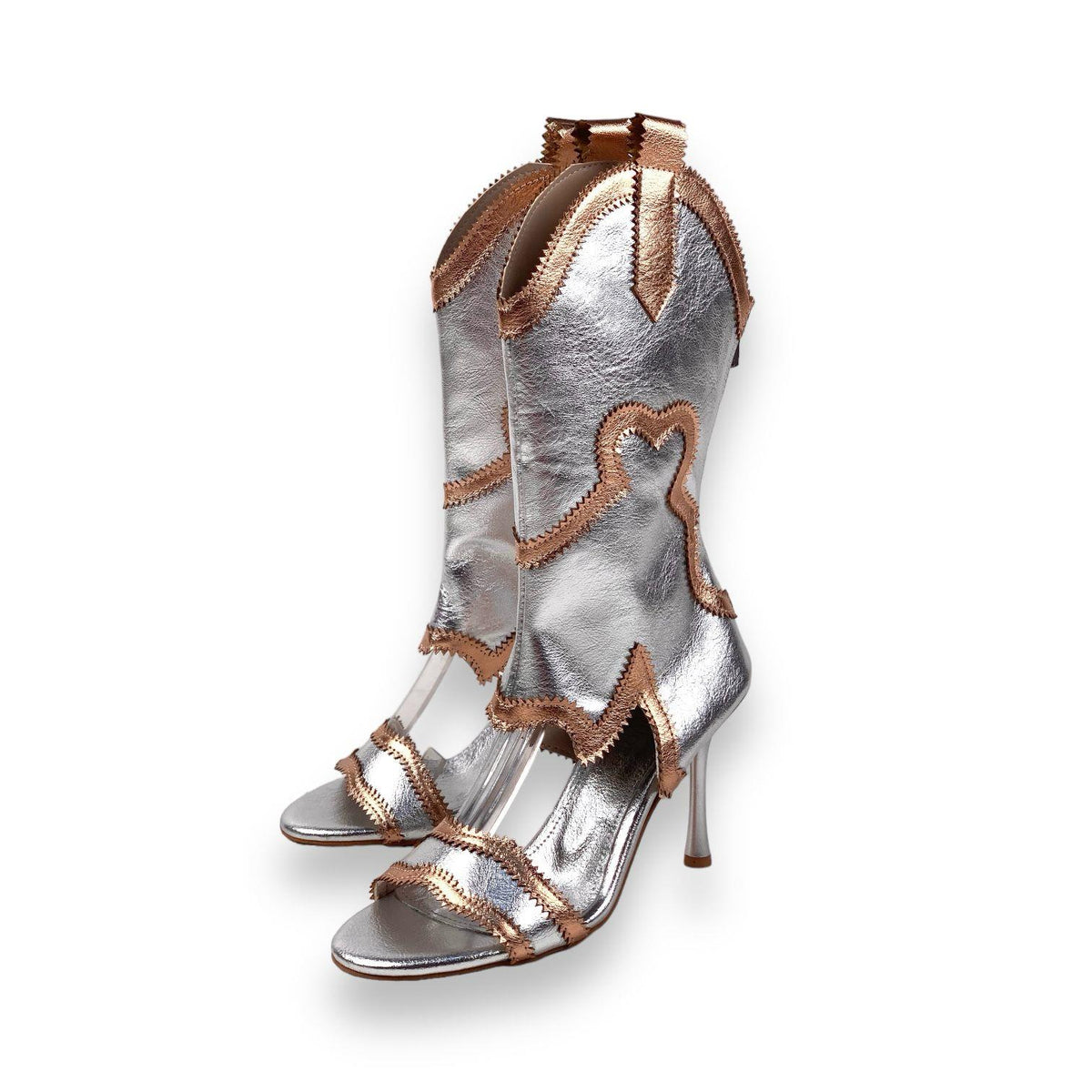 Women's Okla Silver Thin Heel Summer Cowboy Boots Shoes 10 cm - STREETMODE™