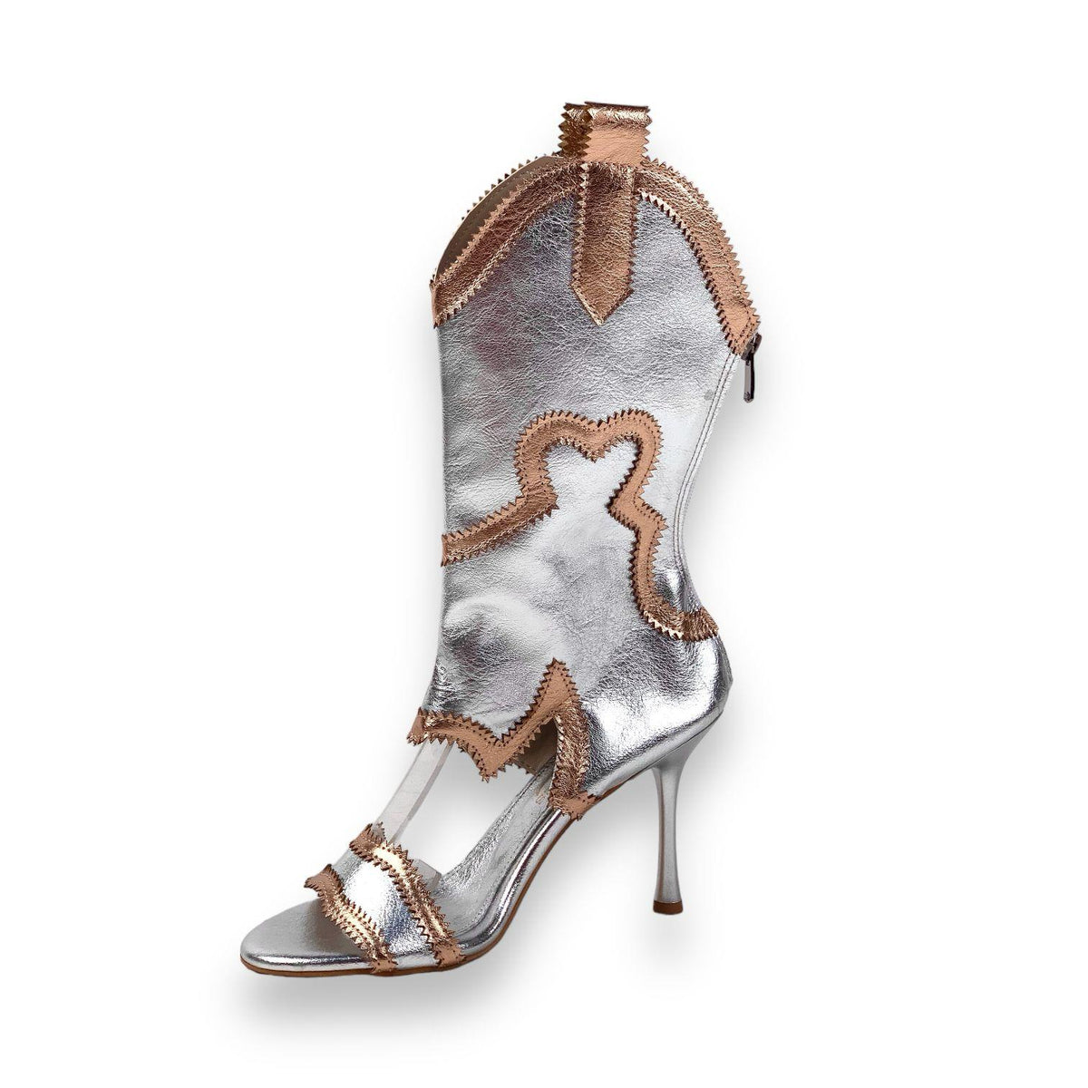 Women's Okla Silver Thin Heel Summer Cowboy Boots Shoes 10 cm - STREETMODE™