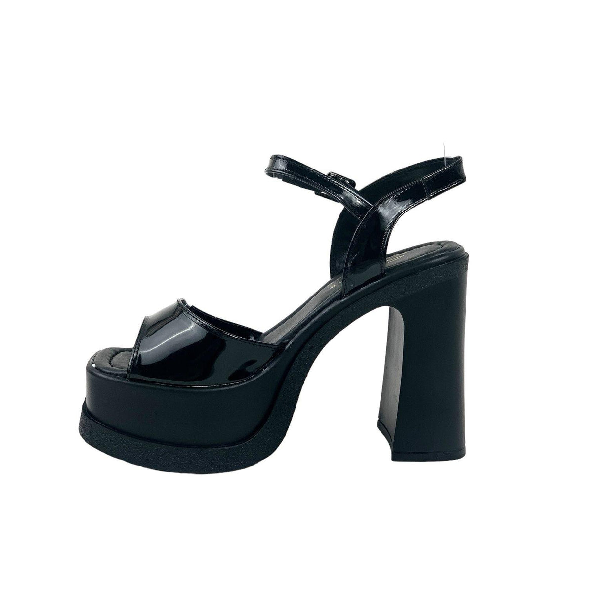 Women's Oklam Black Patent Leather Single Band Geliklink Shoes Sandals 15 Cm Heel - STREETMODE™