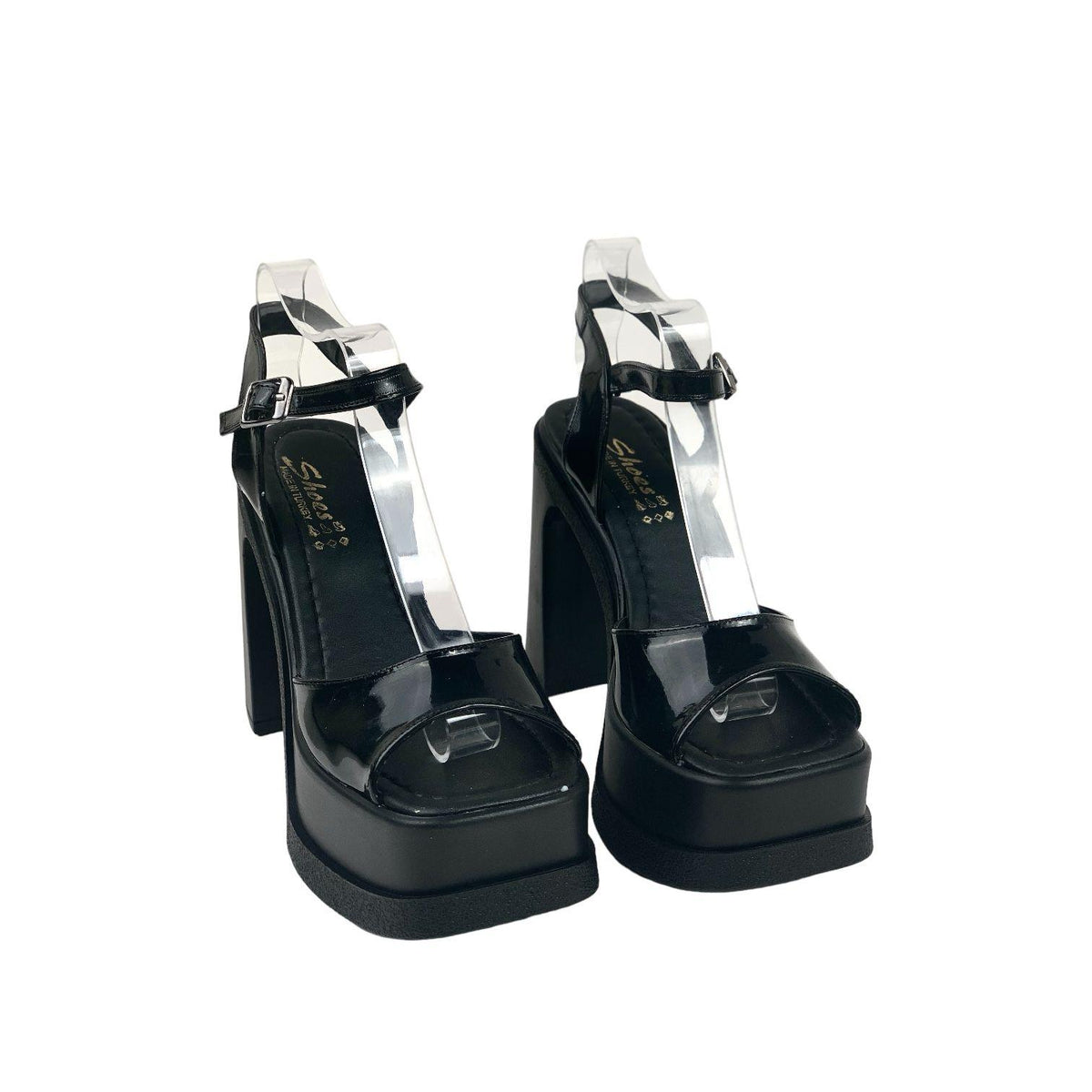 Women's Oklam Black Patent Leather Single Band Geliklink Shoes Sandals 15 Cm Heel - STREETMODE™