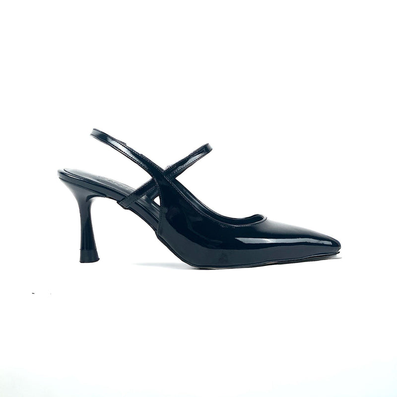 Women's Olvan Black Patent Leather Thin Heel Shoes Sandals 7 Cm Heel - STREETMODE™
