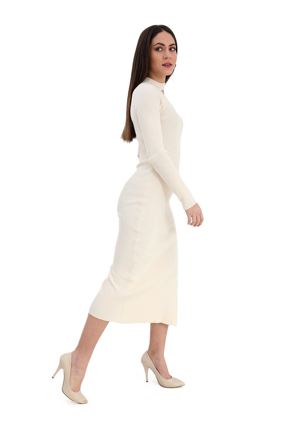Women's One-Shoulder Sweater Dress - Ecru - STREETMODE™