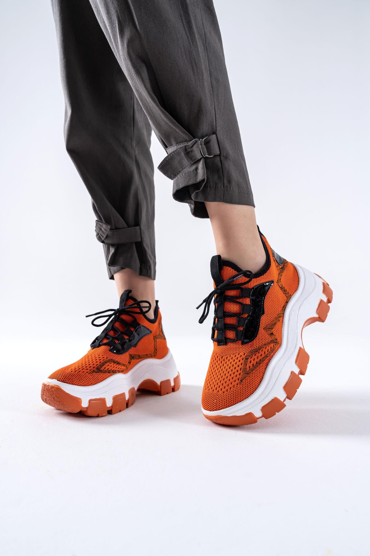 Women's Orange Knitwear Lace-Up Sports Shoes - STREETMODE™