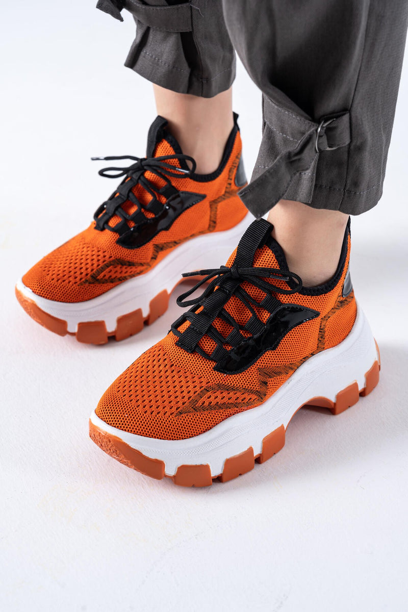 Women's Orange Knitwear Lace-Up Sports Shoes - STREETMODE™