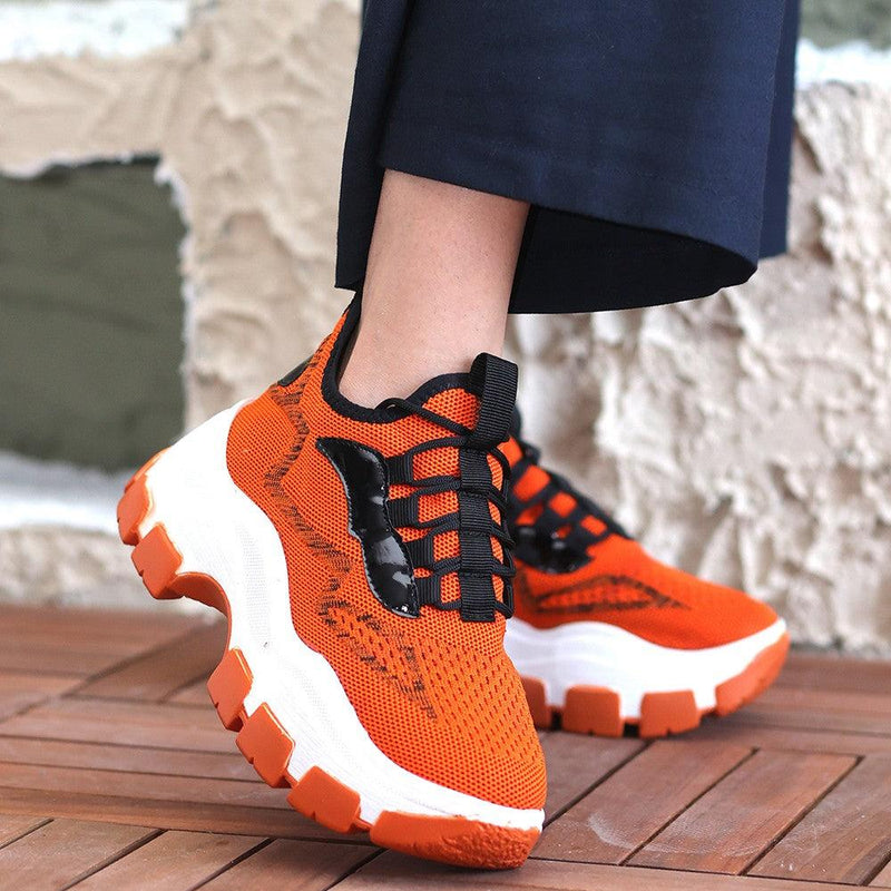 Women's Orange Knitwear Lace-Up Sports Shoes - STREETMODE™