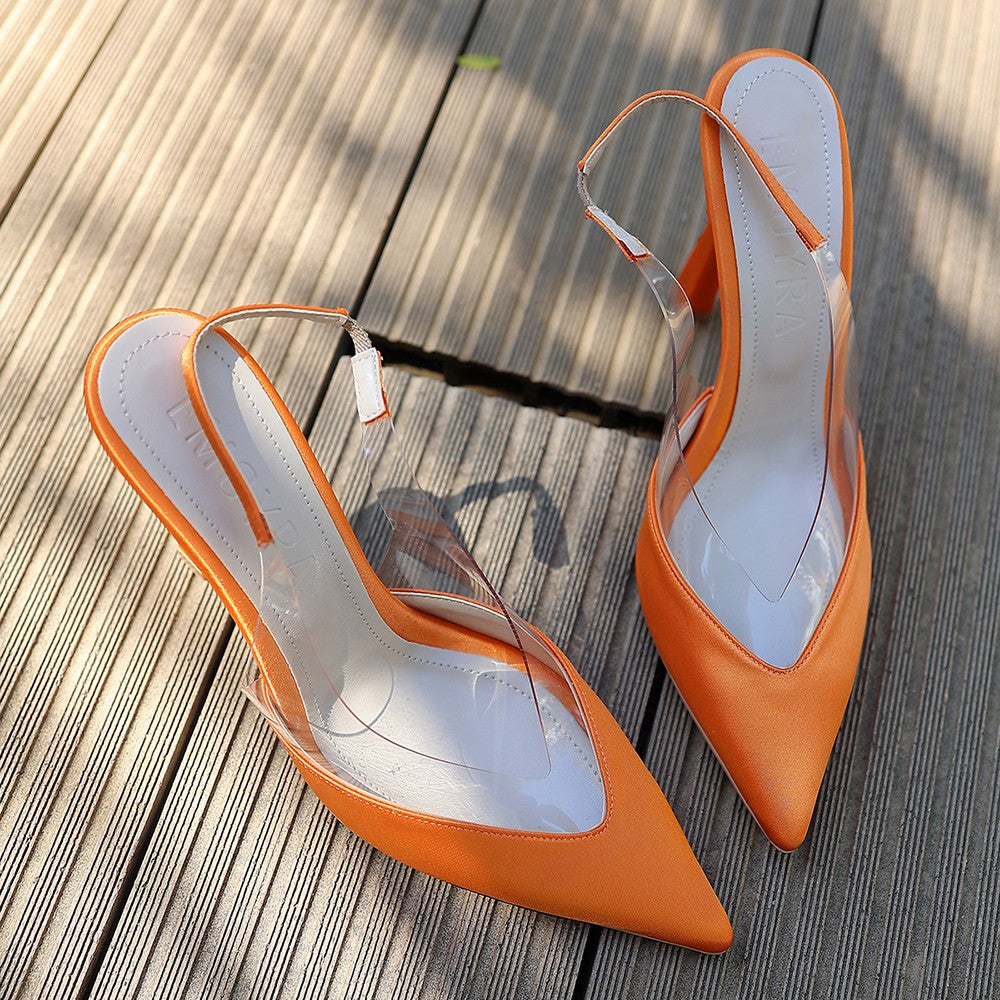 Women's Orange Satin High Heel Shoes - STREETMODE™