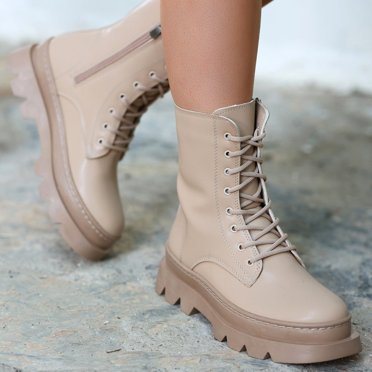 Women's Orge Nude Leather Laced Boots - STREETMODE™