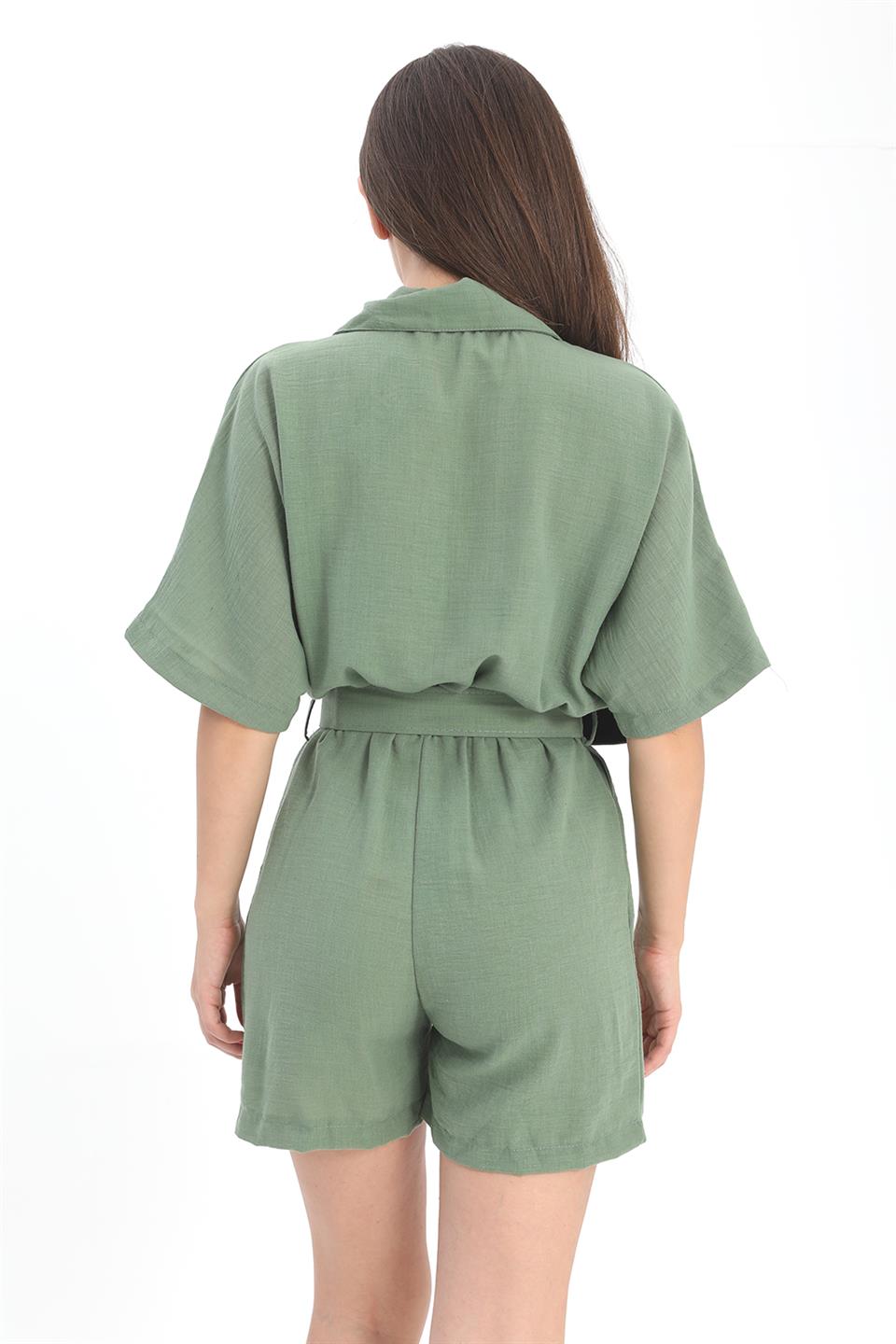 Women's Overalls Elastic Waist Bat Sleeve Linen - Khaki - STREETMODE™