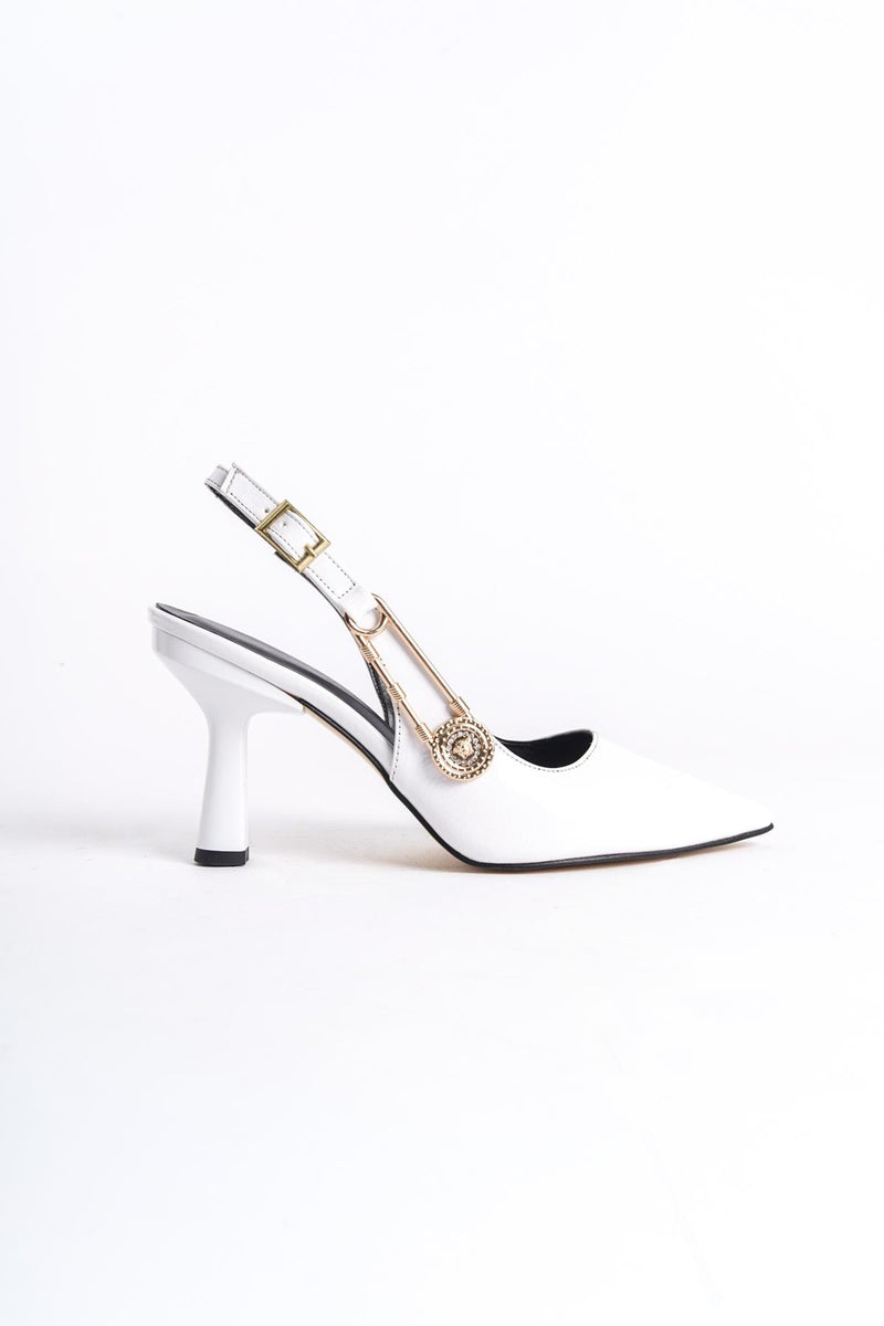 Women's Padh White Buckle Detailed Heeled Pointed Toe Shoes - STREETMODE™