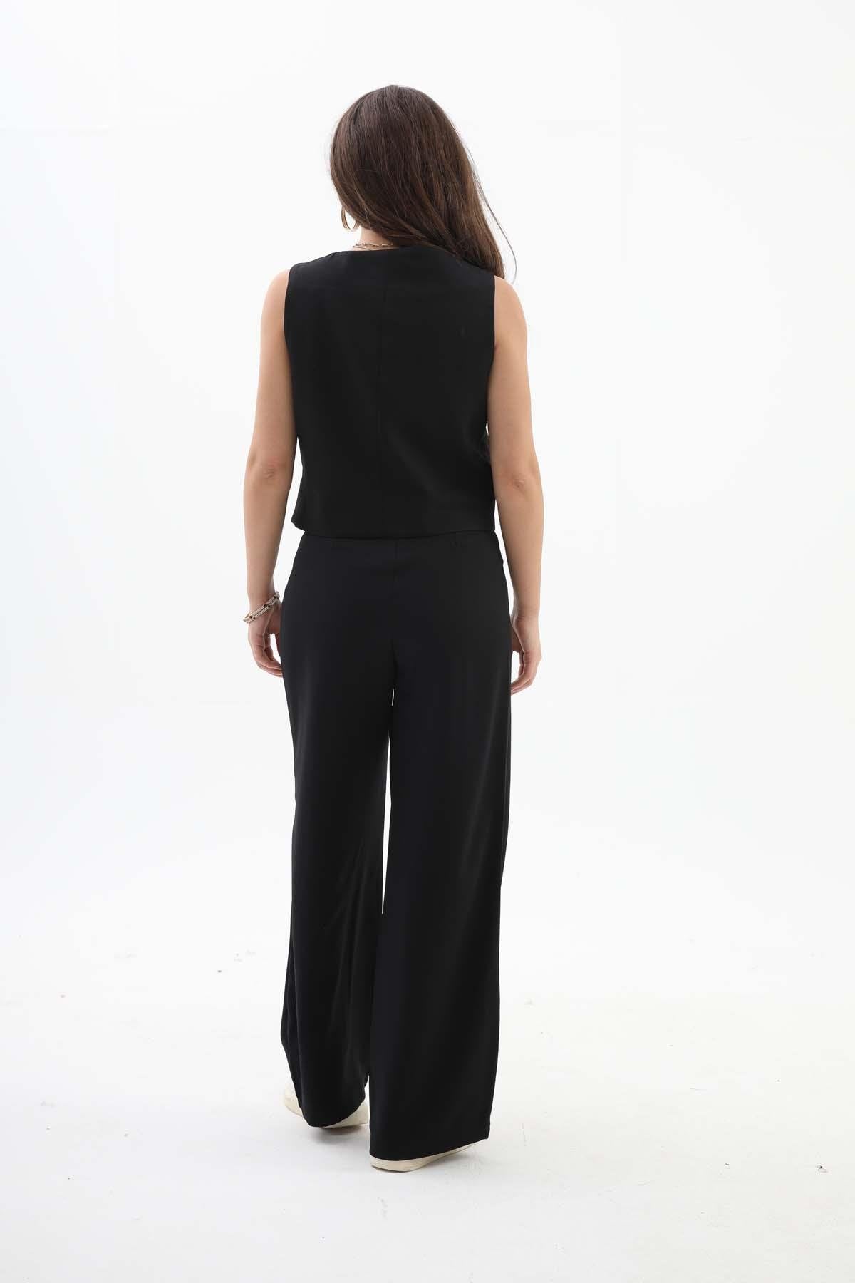 Women's Palazzo Fabric Trousers - Black - STREETMODE™