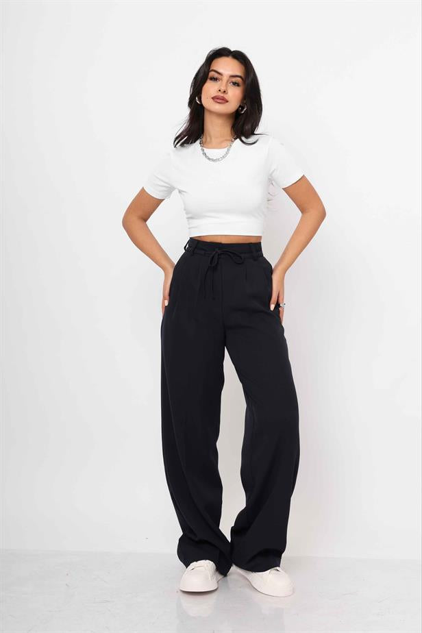 Women's Palazzo Trousers Navy Blue - STREETMODE™