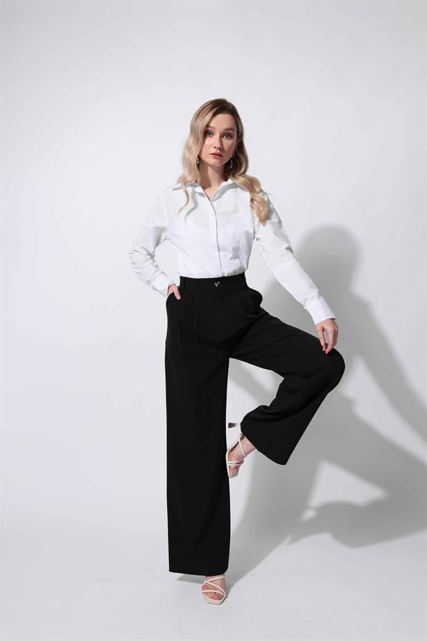 Women's Palazzo Wide Leg Trousers Black - STREETMODE™