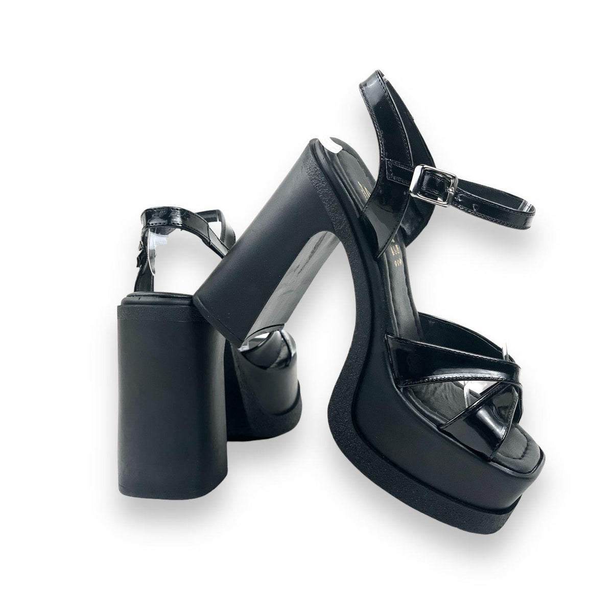 Women's Palm Black Patent Leather High Heel Platform Bridal Shoes Sandals Cross Band 15 Cm - STREETMODE™