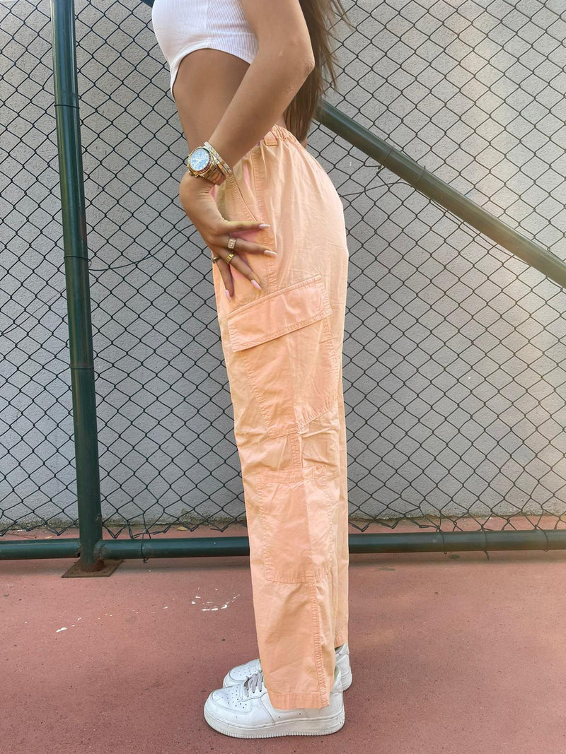 Women's Parachute Cargo Orange Pants - STREETMODE™