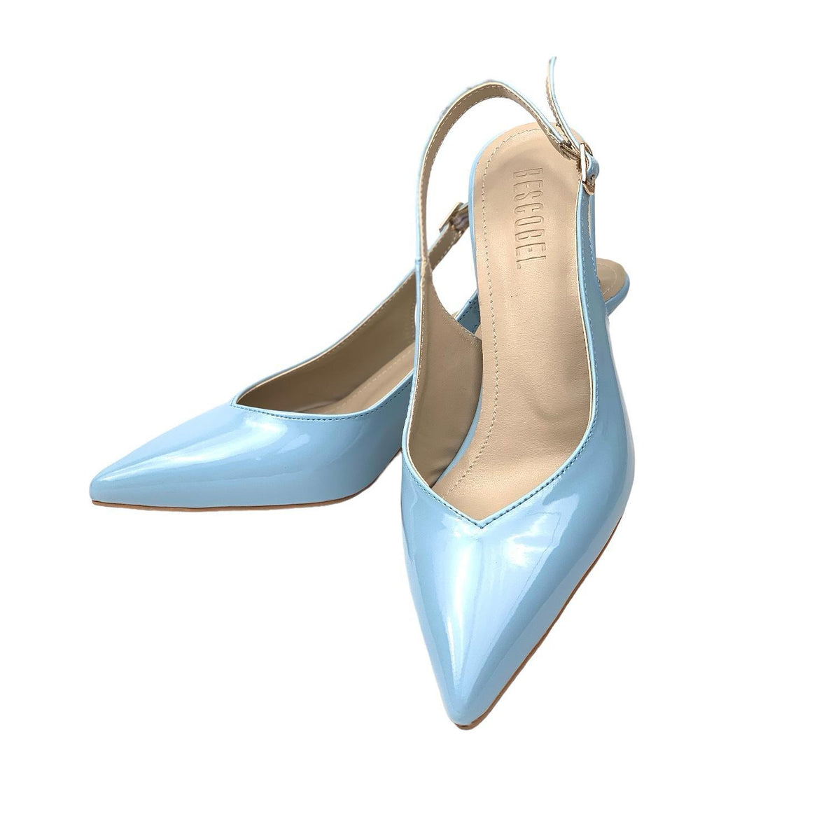 Women's Pasg BabyBlue Patent Leather Material Pointed Toe Heeled Sandals - STREETMODE™