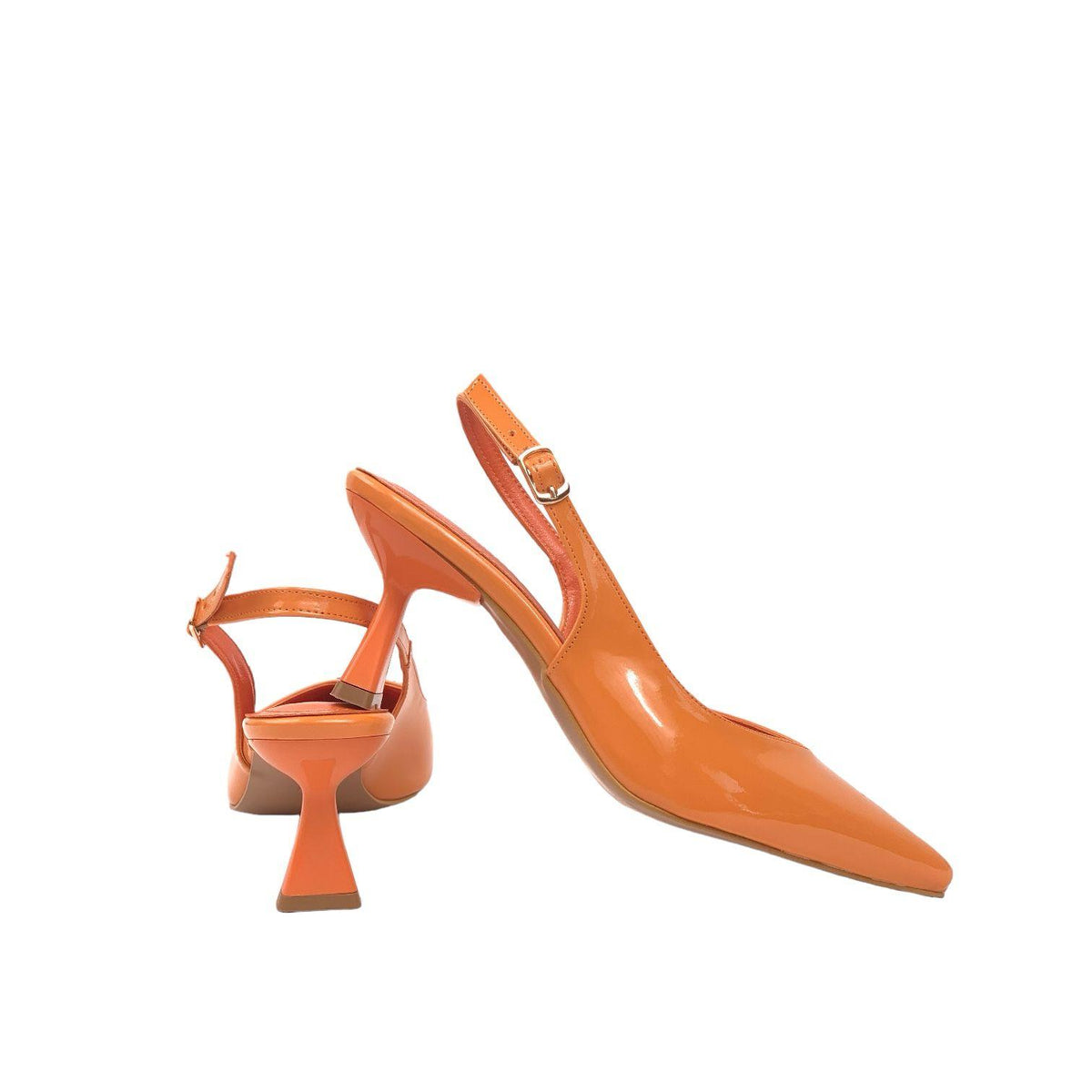 Women's Pasg Orange Patent Leather Pointed Toe Heeled Sandals 6 Cm - STREETMODE™