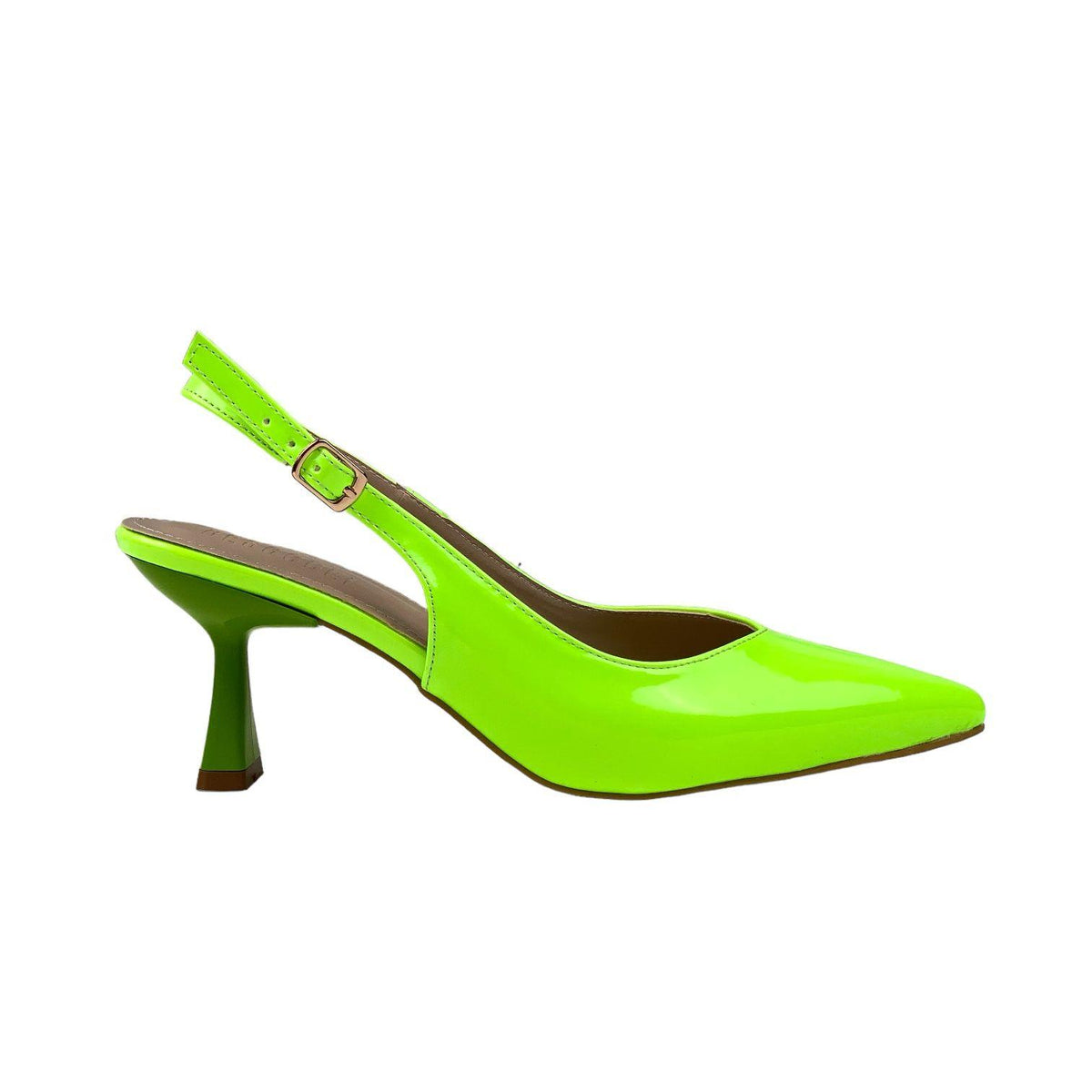 Women's Pasg PistachioGreen Patent Leather Pointed Toe Heeled Sandals 6 Cm - STREETMODE™