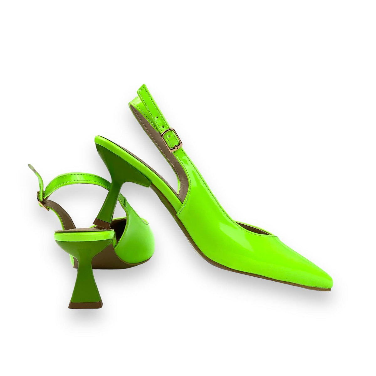 Women's Pasg PistachioGreen Patent Leather Pointed Toe Heeled Sandals 6 Cm - STREETMODE™