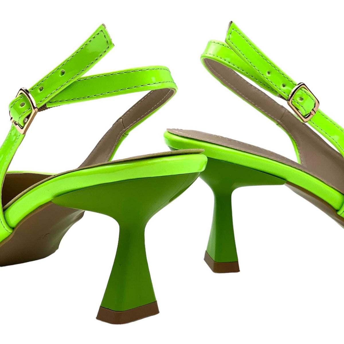 Women's Pasg PistachioGreen Patent Leather Pointed Toe Heeled Sandals 6 Cm - STREETMODE™