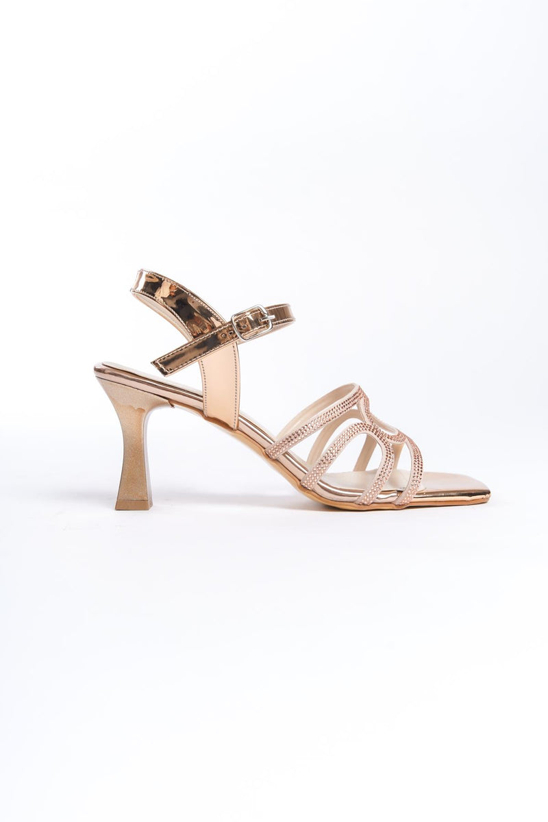 Women's Patent Leather Gold Thin Heel Stone Sandals 8 cm Heel - STREETMODE™