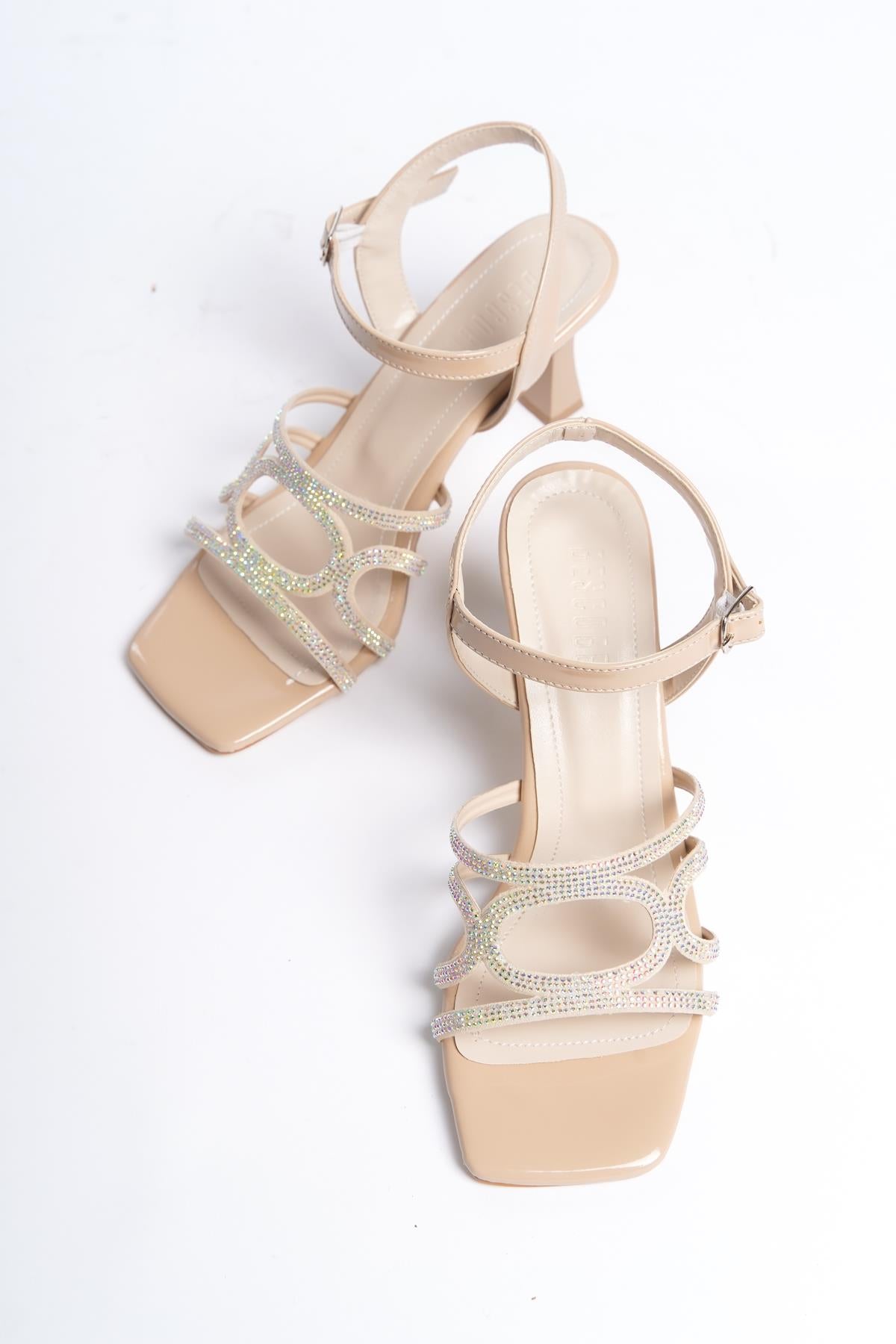 Women's Patent Leather Nut Thin Heel Stone Sandals 8 cm Heel - STREETMODE™