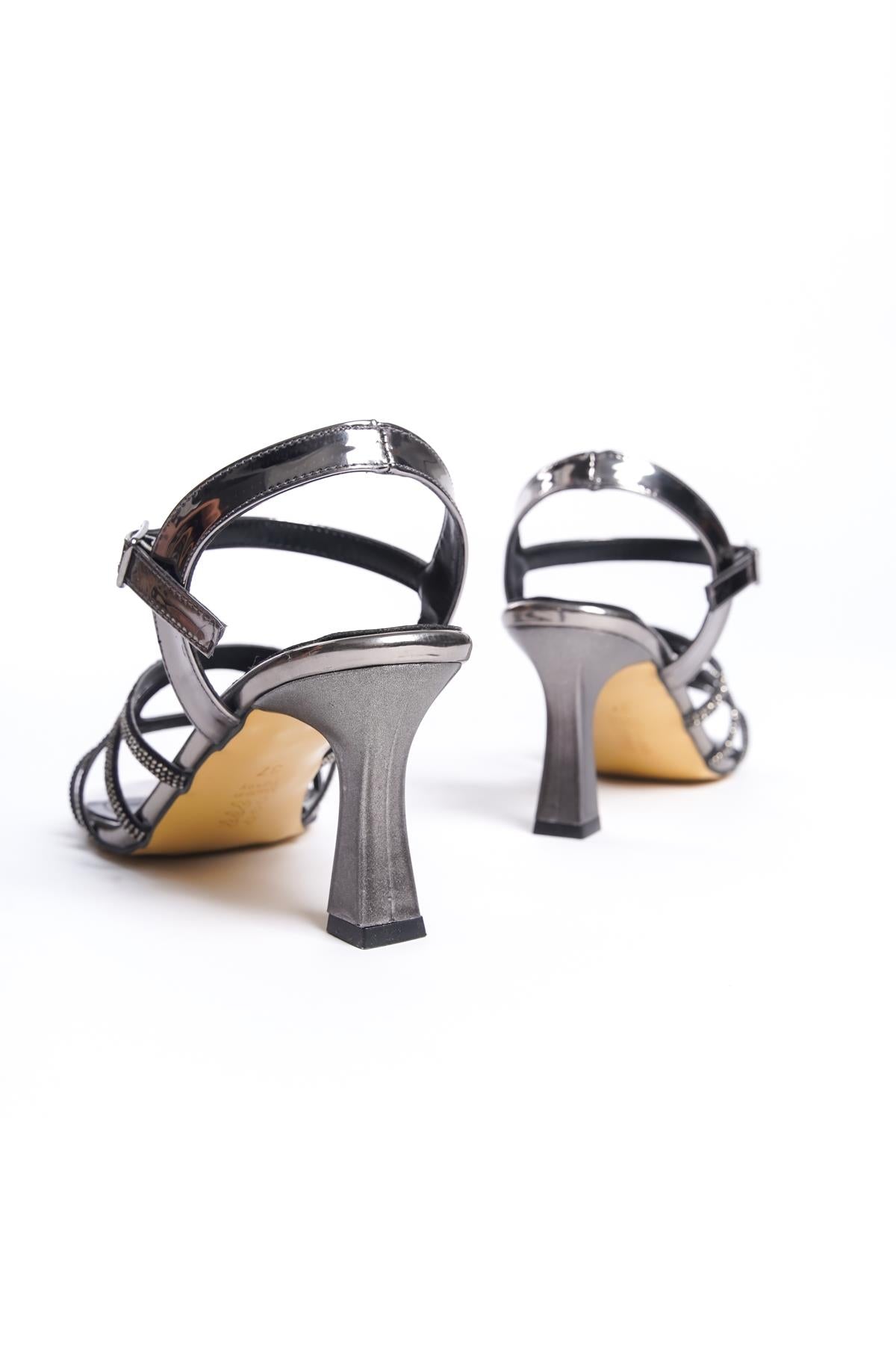 Women's Patent Leather Platinum Thin Heel Stone Sandals 8 cm Heel - STREETMODE™