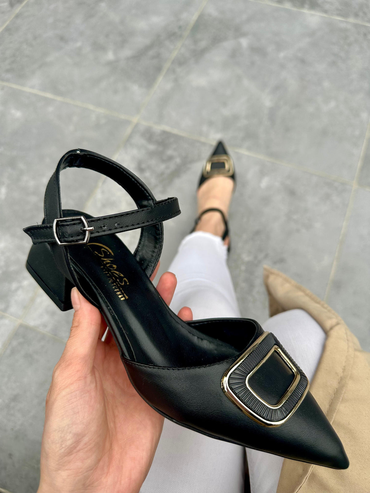 Women's Pawn Black Skin Heeled Shoes - STREETMODE™