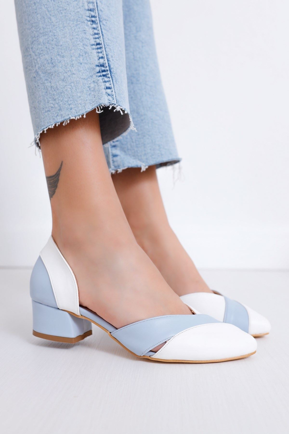 Women's Peggy Heels White-Baby Blue Skin Shoes - STREETMODE™