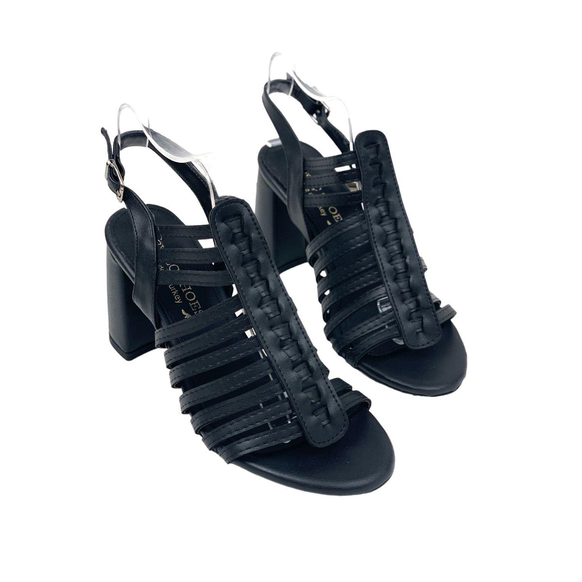 Women's Pert Black Skin Thick High Heel Shoes Sandals - STREETMODE™