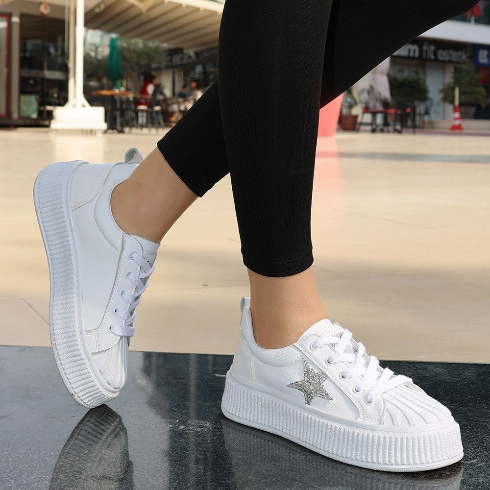 Women's Piata White Leather Laced Sports Shoes - STREETMODE™
