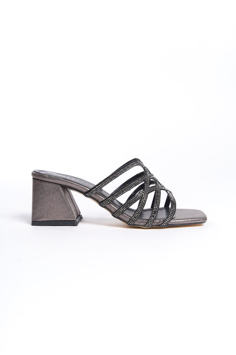 Women's Platinum Stone Detailed 5 cm Heeled Slippers - STREETMODE™