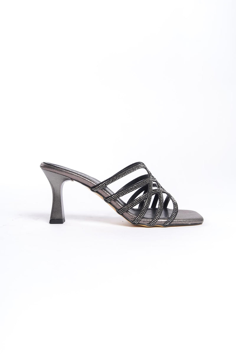 Women's Platinum Stone Detailed 8 cm Heel Slippers - STREETMODE™