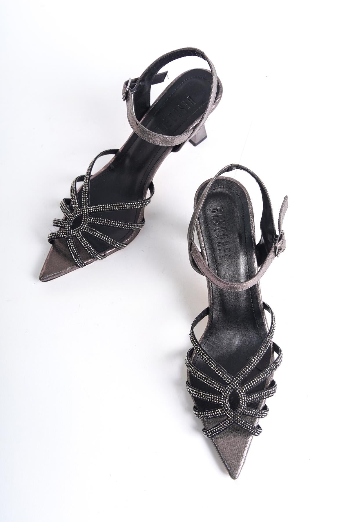 Women's Platinum Thin Heel Pointed Toe Evening Dress Shoes 8 Cm Heel - STREETMODE™