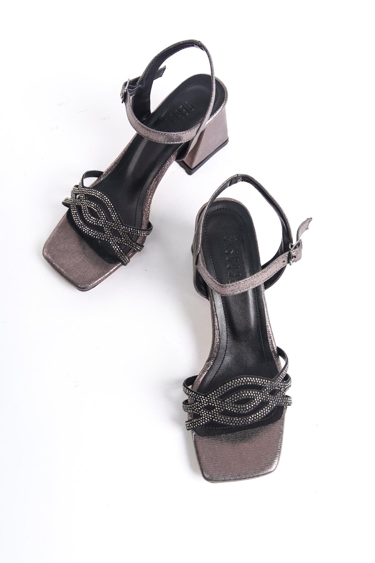 Women's Platinum Yekm Low Heel Stone Evening Dress Sandals Shoes - STREETMODE™