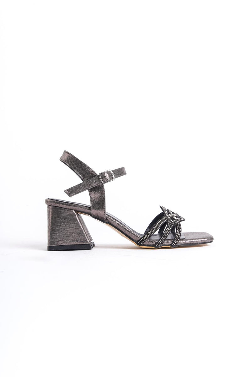 Women's Platinum Yekm Low Heel Stone Evening Dress Sandals Shoes - STREETMODE™