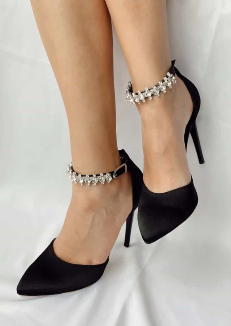 Women's Plena Black Satin Heeled Shoes - STREETMODE™