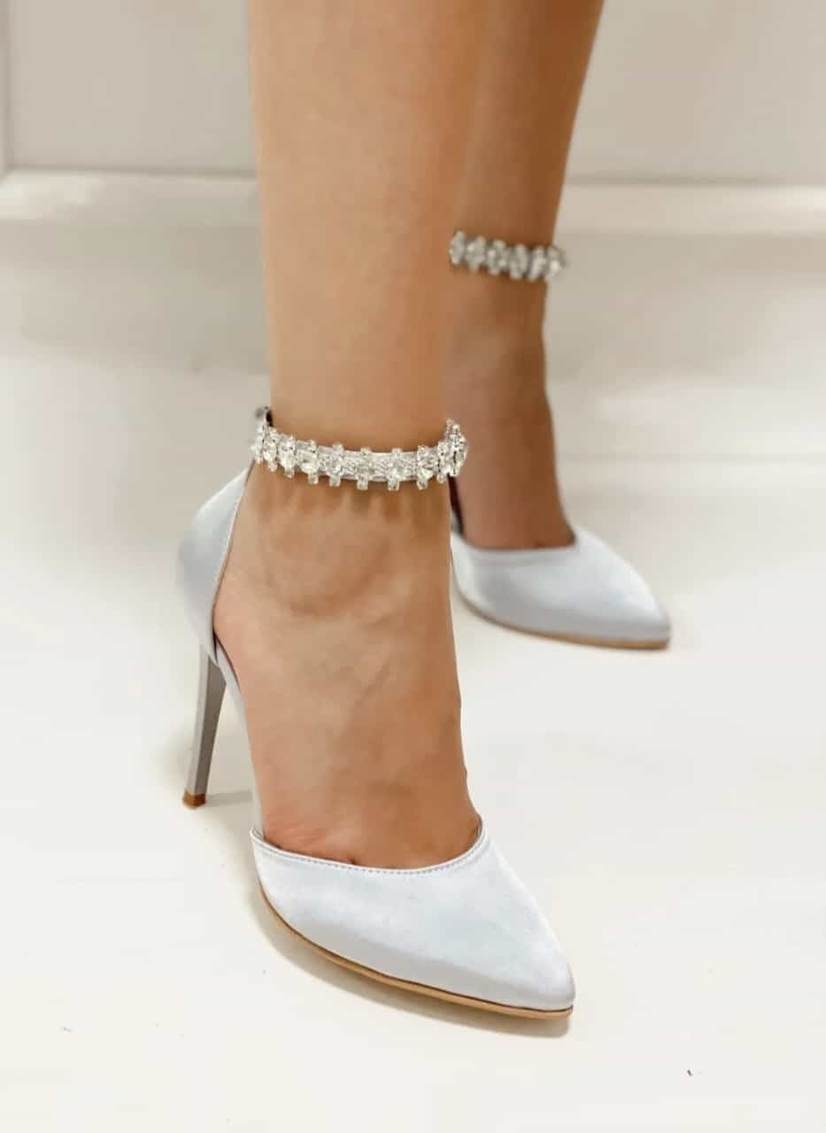 Women's Plena Silver Satin Heeled Shoes - STREETMODE™