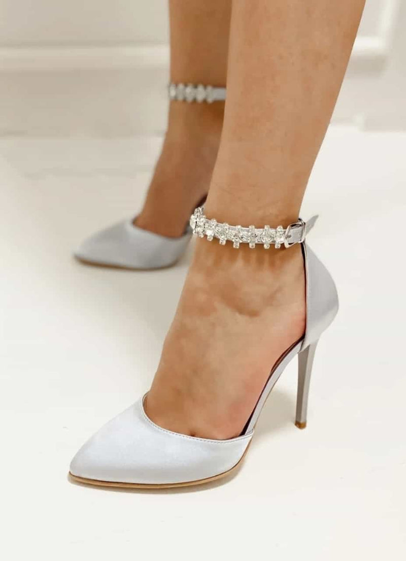 Women's Plena Silver Satin Heeled Shoes - STREETMODE™