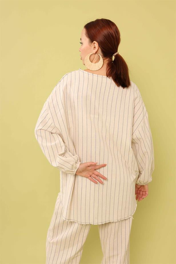 Women's Pocket Detailed Linen Shirt Beige - STREETMODE™