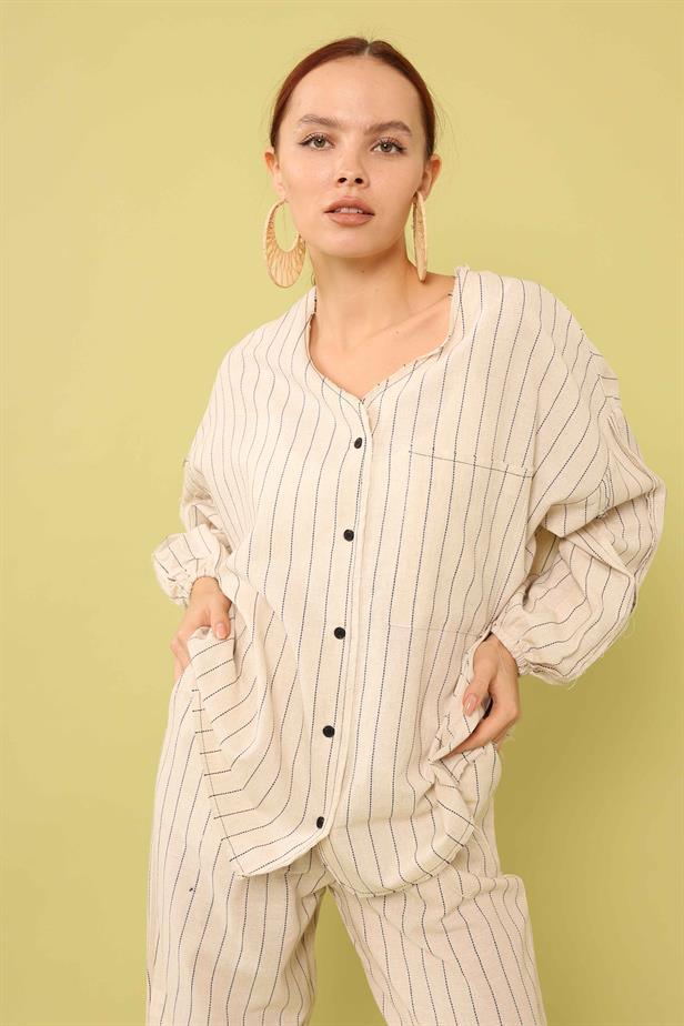 Women's Pocket Detailed Linen Shirt Beige - STREETMODE™