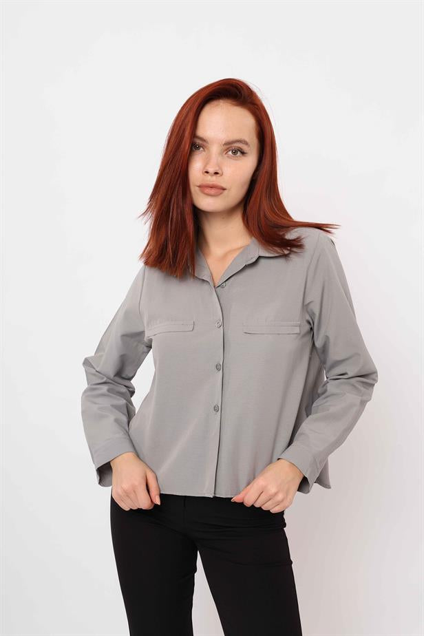Women's Pocket Fancy Shirt Gray - STREETMODE™