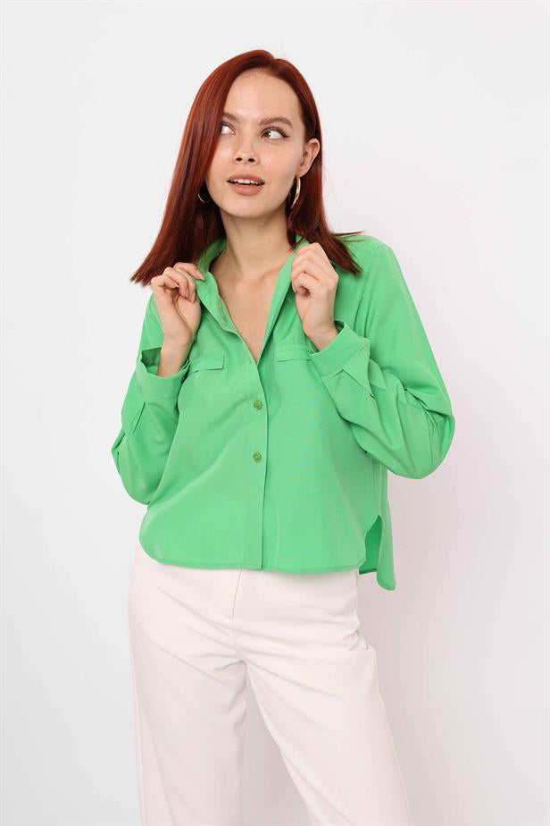 Women's Pocket Fancy Shirt Light Green - STREETMODE™