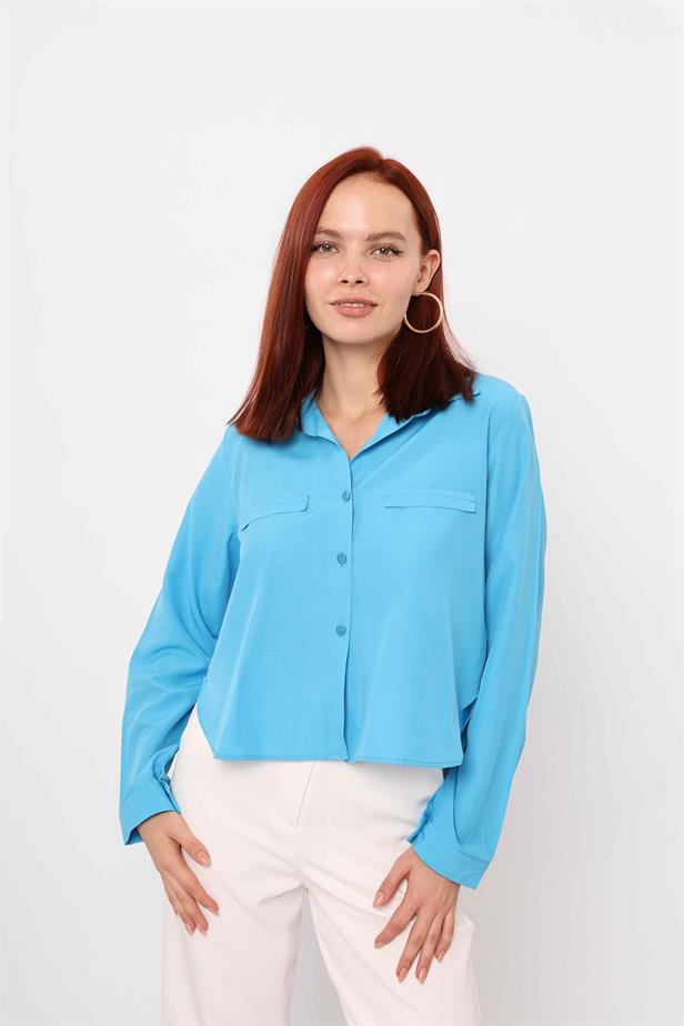 Women's Pocket Fancy Shirt Turquoise - STREETMODE™