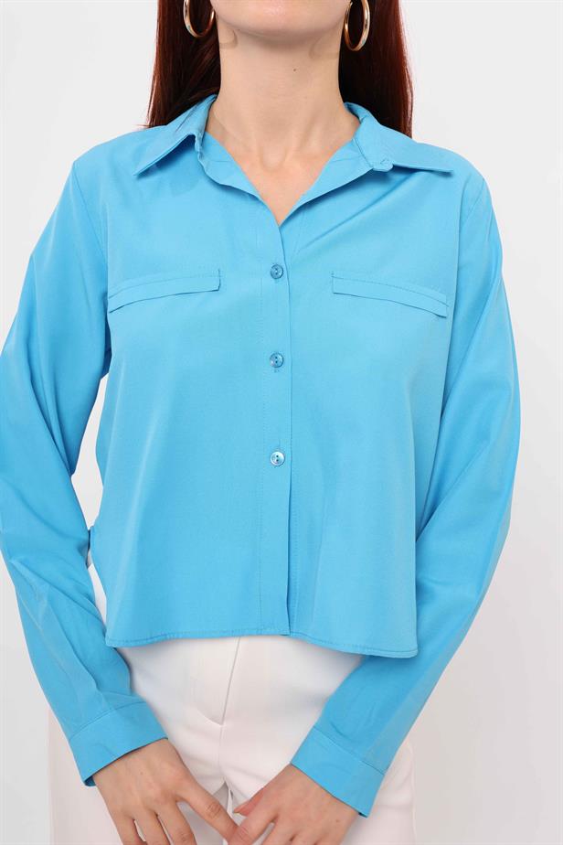 Women's Pocket Fancy Shirt Turquoise - STREETMODE™